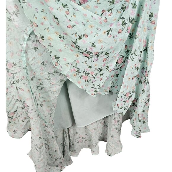 100% Silk Dress Sz 2 Asymm Chiffo Floral Ruffle Nicole Miller Flutter Sleeve $39 - Picture 8 of 16